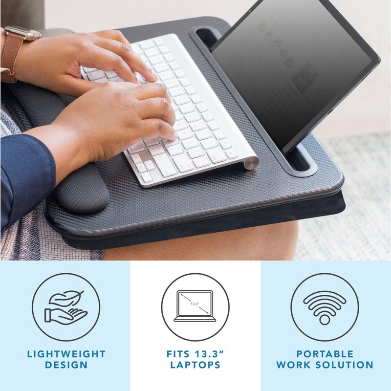 LAPGEAR Memory Foam Lap Desk with Wrist Rest and Media Slot - Medium - Black Carbon - Fits up to 15.6 Inch Laptops and Most Tablet Devices - Style No. 91338 - Image 2